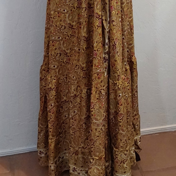BOHEMIAN GODDESS Silk Gold, Green, Wine & Ivory Floral Maxi Dress - Picture 3 of 11